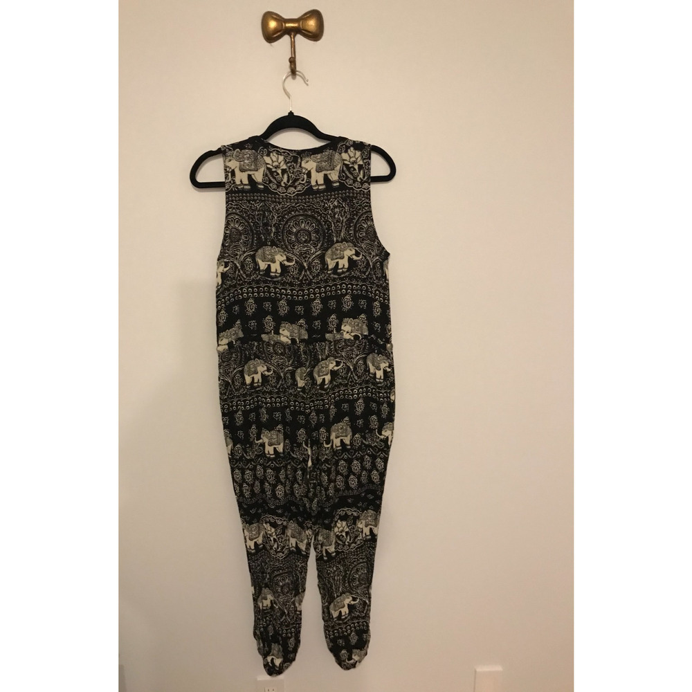 Anthro Lilka Elephant Print Jumpsuit S Jaipur Button Front Boho - Picture 3 of 12